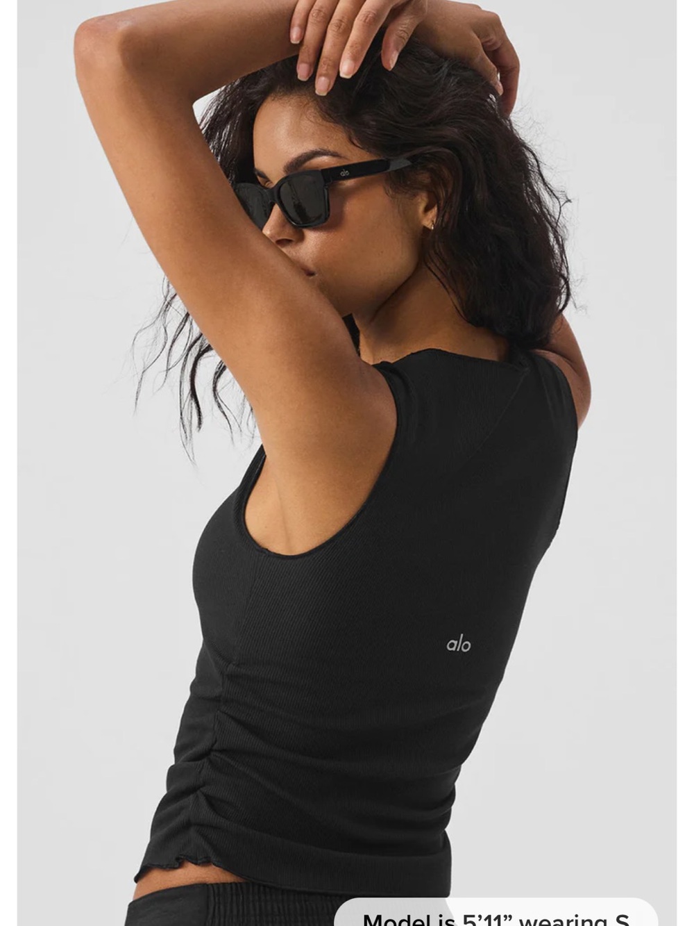 ALO Yoga black Ribbed Cropped white high neck ruched Tank small - Picture 2 of 4